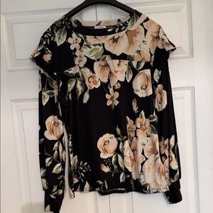 LuLaRoe Black Long-Sleeve Top with Peach Floral Print